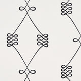 Nicolette wallpaper in black on cream, featuring a swirling trellis motif by Schumacher.