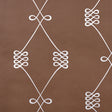 Nicolette wallpaper in silver on brown, featuring a swirling trellis motif by Schumacher.