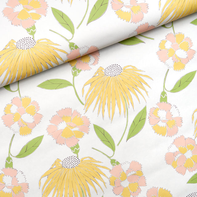 Bouquet Toss Pink Lemonade by Celerie Kemble Retro Floral Wallpaper – Schumacher 5013840