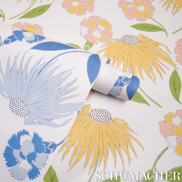 Bouquet Toss Pink Lemonade by Celerie Kemble Retro Floral Wallpaper – Schumacher 5013840