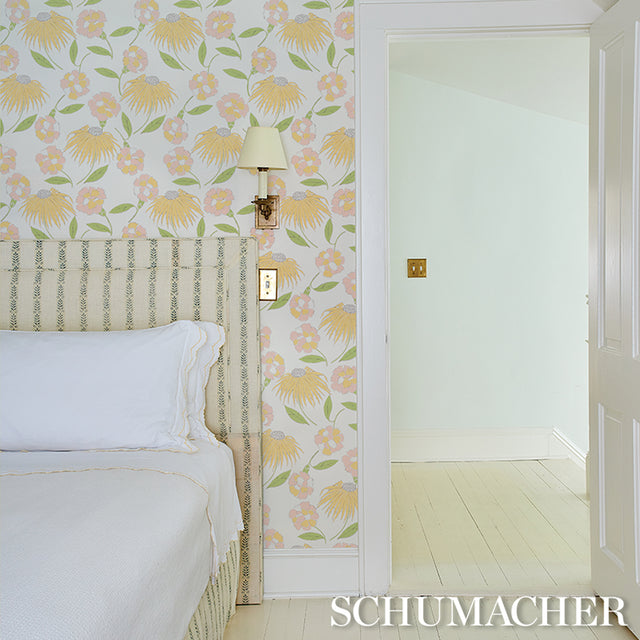 Bouquet Toss Pink Lemonade by Celerie Kemble Retro Floral Wallpaper – Schumacher 5013840