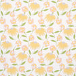 Bouquet Toss in Pink Lemonade by Celerie Kemble for Schumacher. Retro floral wallpaper with yellow and pink blooms and green leaves on a white background.