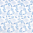 Bouquet Toss in Afternoon Blue by Celerie Kemble for Schumacher. A retro-inspired floral wallpaper with blue and white blooms and leaves.