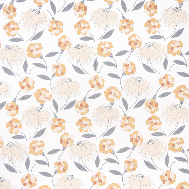 Bouquet Toss in Toast by Celerie Kemble for Schumacher. Retro floral wallpaper with airy, two-bloom design in warm neutral tones.