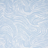 SHIO wallpaper in Sky by Schumacher, featuring a swirling abstract pattern in light blue and white.