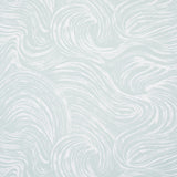 Shio Mineral wallpaper by Schumacher featuring a swirling abstract pattern in soft mineral blue and white tones.