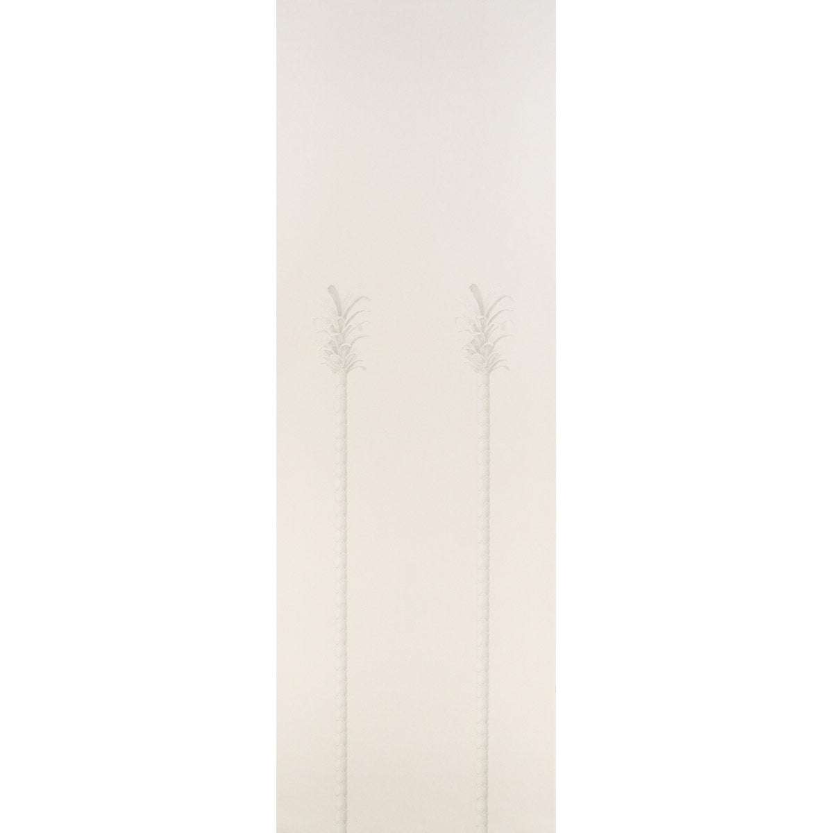 Villa Palm Panel wallpaper in white and ivory by Miles Redd for Schumacher, featuring two palm trees as classical columns with feather-like leaves.