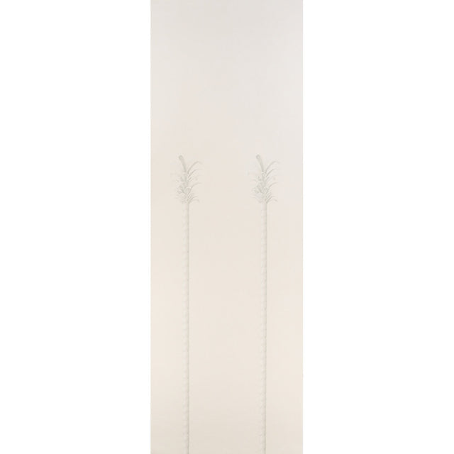 Villa Palm Panel wallpaper in white and ivory by Miles Redd for Schumacher, featuring two palm trees as classical columns with feather-like leaves.