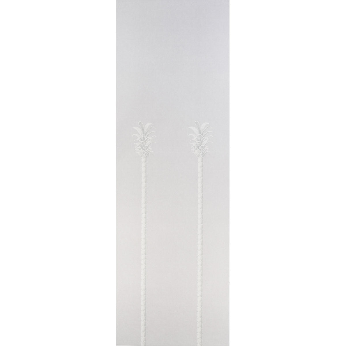 Villa Palm Panel wallpaper in grey by Miles Redd for Schumacher, featuring two palm trees as classical columns on a soft background.