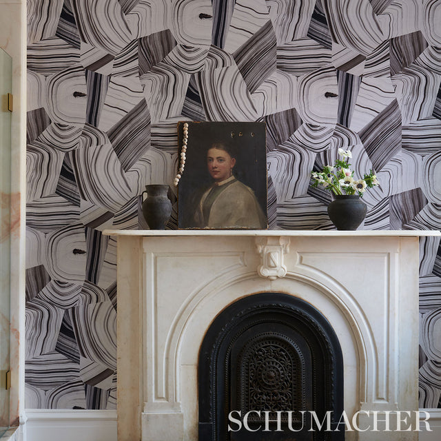 Agate Slice Black and White by Miles Redd Abstract Stone Wallpaper – Schumacher 5013890