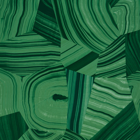 Agate Slice wallpaper in Malachite Green by Miles Redd for Schumacher, featuring a high-gloss, abstract stone pattern.