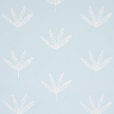 Rue Sky by Schumacher - Soft modern leaf line drawing wallpaper in light blue for a casual, versatile look.