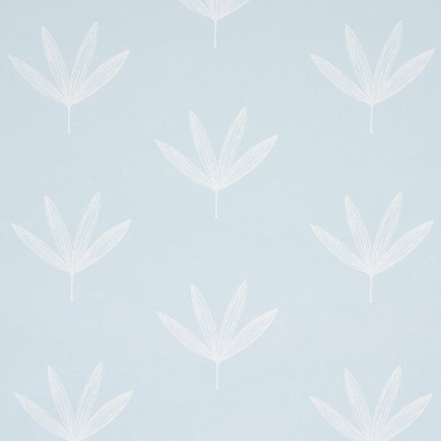 Rue Sky by Schumacher - Soft modern leaf line drawing wallpaper in light blue for a casual, versatile look.
