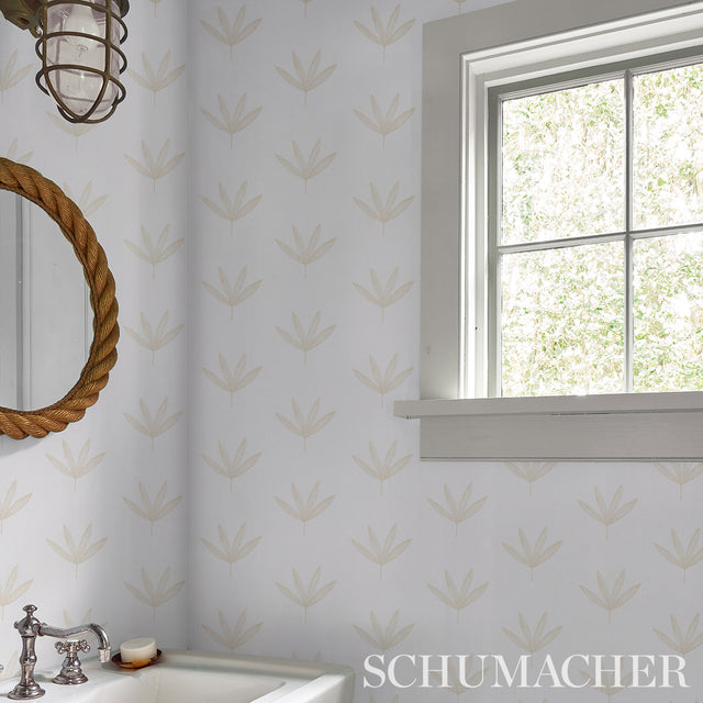 Rue Sand by Schumacher Modern Leaf Line Drawing Wallpaper – Schumacher 5013922