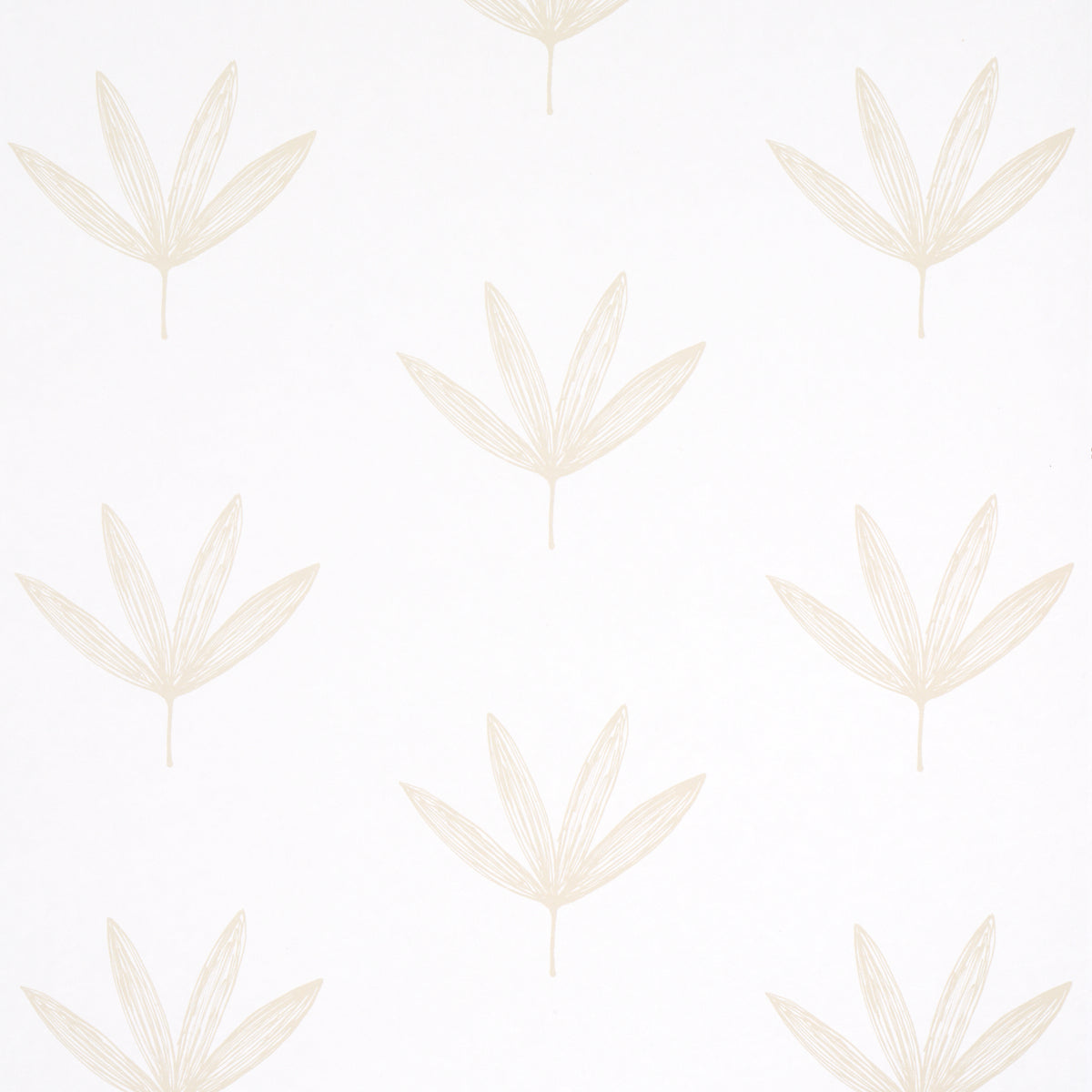Rue Sand by Schumacher - Modern leaf line drawing wallpaper in a soft sand color, shown in a styled bathroom interior.