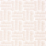 Charlie Neutral wallpaper by Schumacher featuring a dense forest of small-scale pennant stripes in a neutral colorway, shown in a modern bedroom setting.