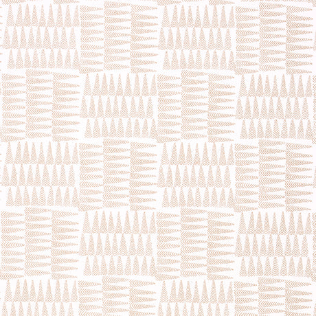 Charlie Neutral wallpaper by Schumacher featuring a dense forest of small-scale pennant stripes in a neutral colorway, shown in a modern bedroom setting.