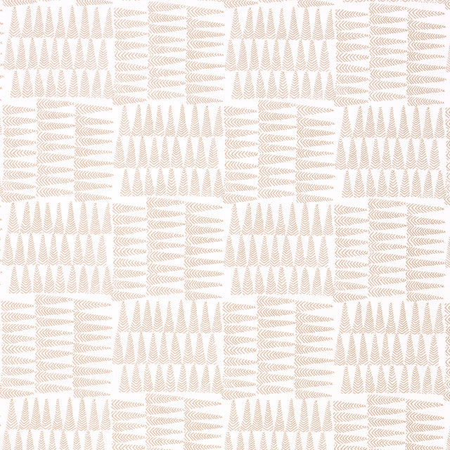 Charlie Neutral wallpaper by Schumacher featuring a dense forest of small-scale pennant stripes in a neutral colorway, shown in a modern bedroom setting.