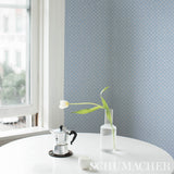 Emerson Ivory on Sky Blue Small-Scale Quatrefoil Wallpaper – Schumacher 5013940