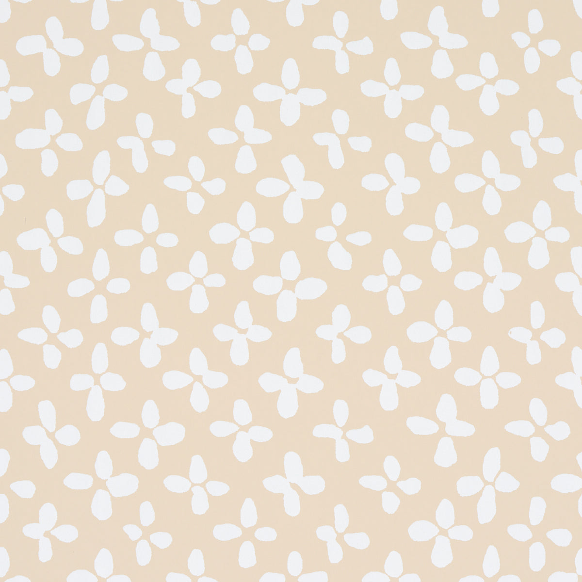 Emerson wallpaper in ivory on beige by Schumacher, featuring a small-scale quatrefoil-inspired print with a hand-painted feel.