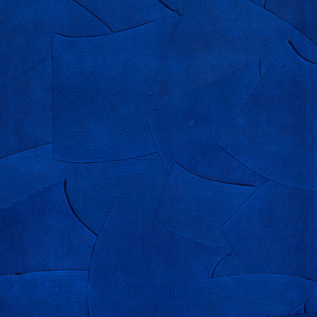 Hand-Combed Plaster in Yves Blue by David Kaihoi for Schumacher. Handcrafted, textural blue wallcovering with gestural plaster effect.