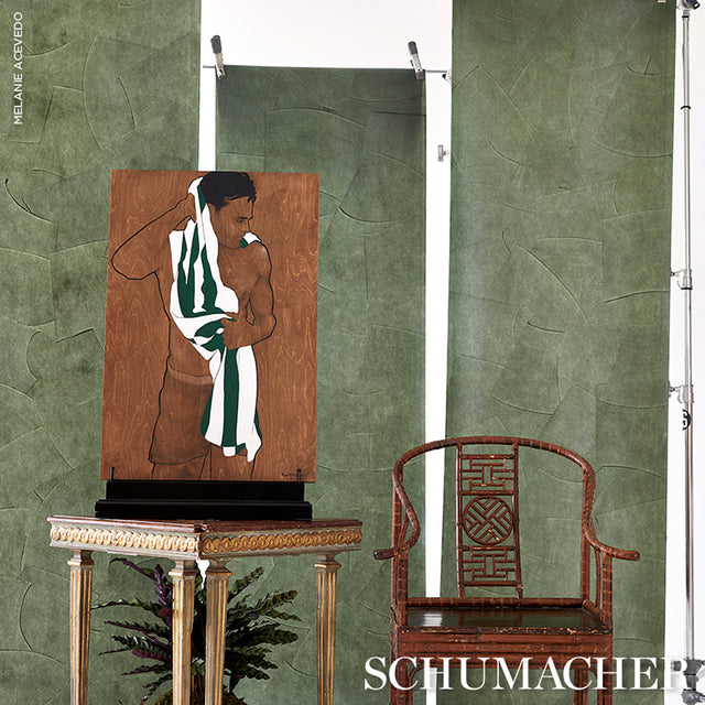 Hand-Combed Plaster Green Leaf by David Kaihoi Schumacher Wallcovering – Schumacher 5013952