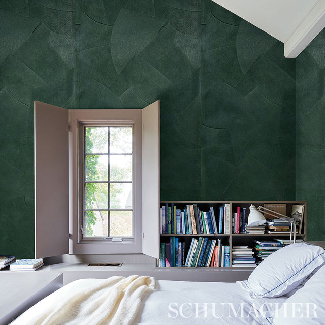 Hand-Combed Plaster Green Leaf by David Kaihoi Schumacher Wallcovering – Schumacher 5013952