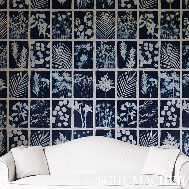 Cyanotype Panel Indigo Botanical Grid Wallpaper – Schumacher 5013970