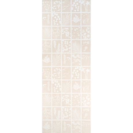 Cyanotype Panel in Natural by Schumacher features botanical silhouettes in a grid pattern, uncoated nonwoven wallcovering panel.