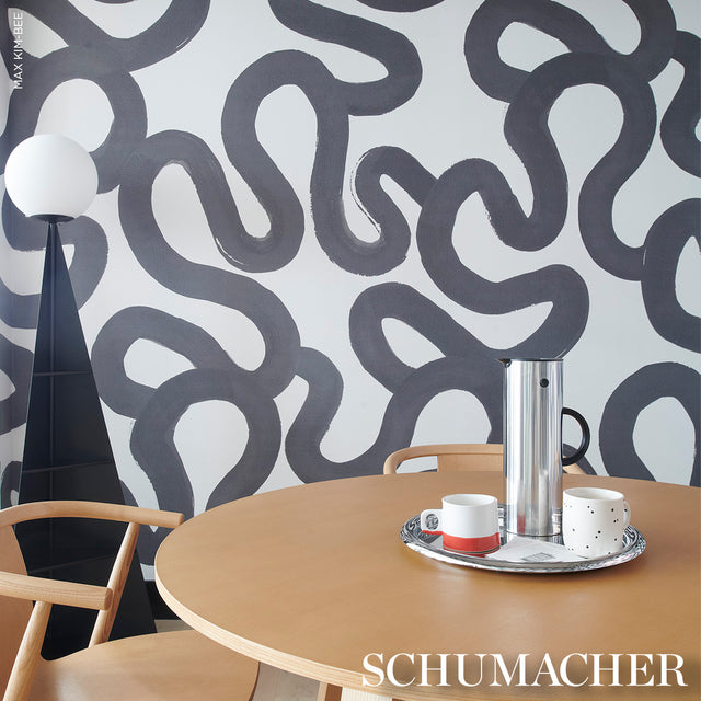 Trace Carbon by Schumacher Abstract Black and White Wallpaper – Hadiya Williams 5013990