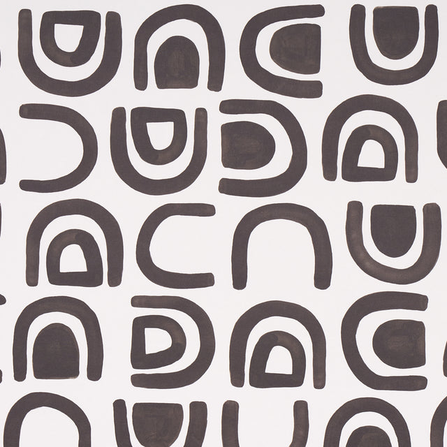 Threshold wallpaper in Carbon by Hadiya Williams for Schumacher, featuring a modern abstract grid pattern in black on white.