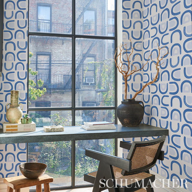 Threshold Lapis by Hadiya Williams Abstract Blue Wallpaper – Schumacher 5014011