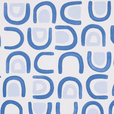 Threshold wallpaper in Lapis by Hadiya Williams for Schumacher, featuring a lively abstract blue grid pattern.