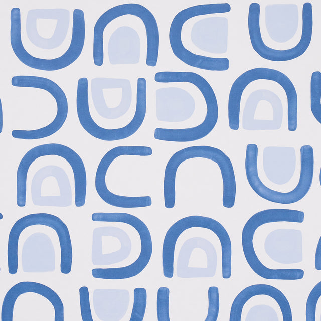 Threshold wallpaper in Lapis by Hadiya Williams for Schumacher, featuring a lively abstract blue grid pattern.