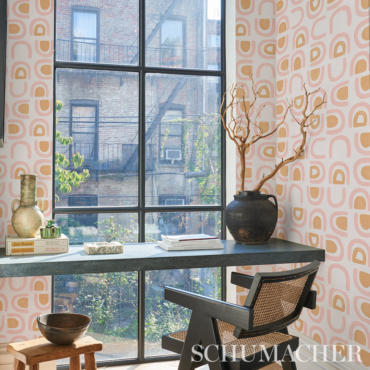Threshold Salt & Ochre by Hadiya Williams Abstract Modern Wallpaper – Schumacher 5014012