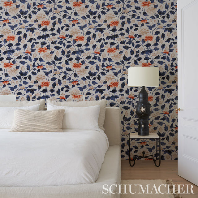 Imari Blue Ink by David Kaihoi Japanese Porcelain Floral Wallpaper – Schumacher 5014050