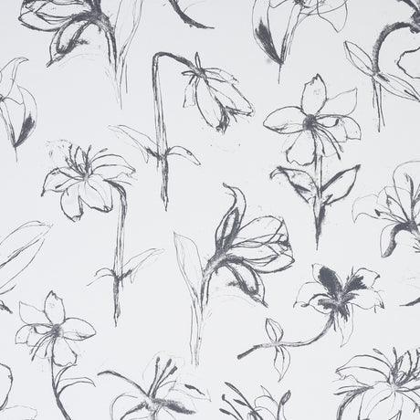 Close Your Eyes and Remember wallpaper by Hera Ford for Schumacher, featuring a loose, gestural botanical floral pattern in soft black.