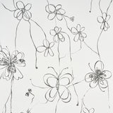 Come Back as a Flower wallpaper in soft black by Hera Ford for Schumacher, featuring hand-drawn floral line art on a light background.