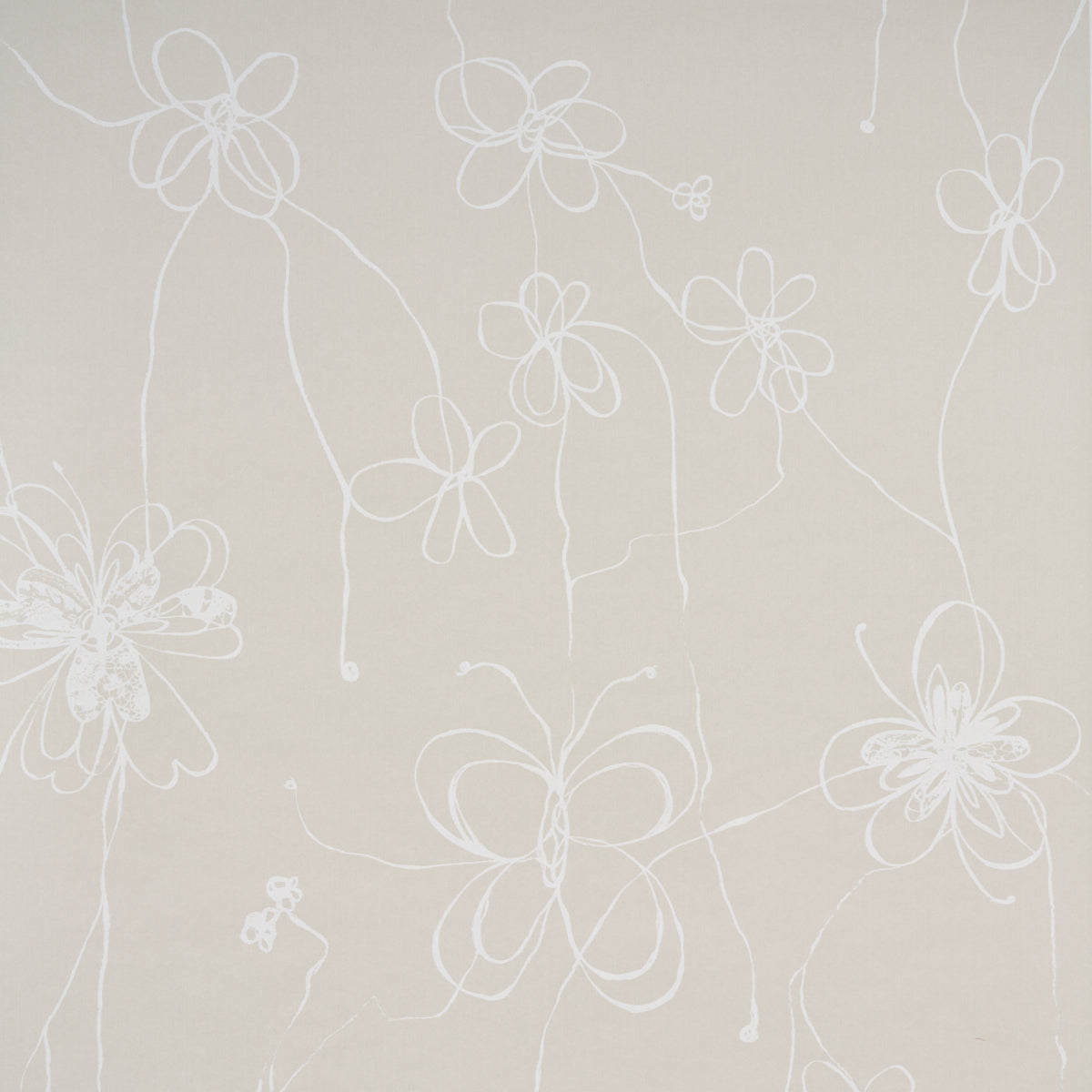 Come Back as a Flower wallpaper in light neutral by Hera Ford for Schumacher, featuring hand-drawn floral design on a neutral background.