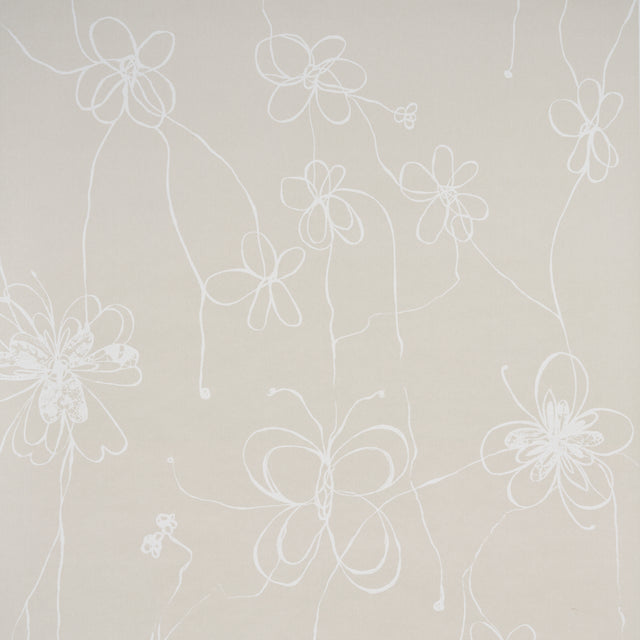 Come Back as a Flower wallpaper in light neutral by Hera Ford for Schumacher, featuring hand-drawn floral design on a neutral background.