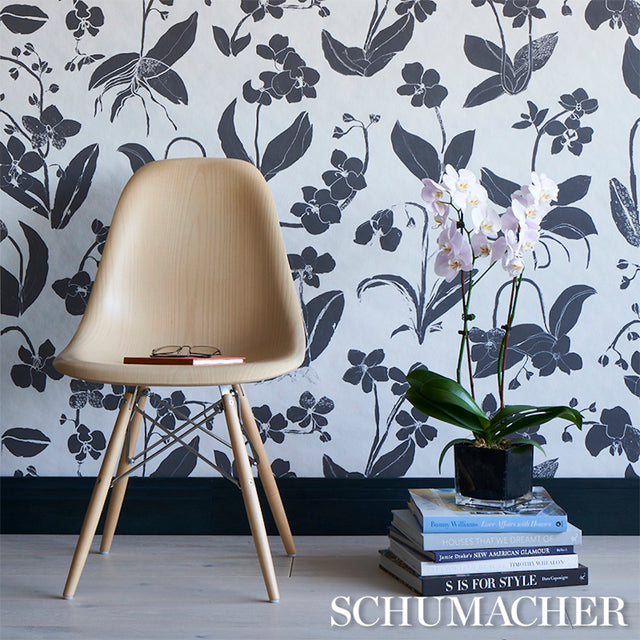 Orchids Have Dreams Soft Black by Hera Ford Painterly Floral Wallpaper – Schumacher 5014100