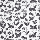 Orchids Have Dreams wallpaper in soft black by Hera Ford for Schumacher, featuring large-scale painterly orchid silhouettes on a white background.