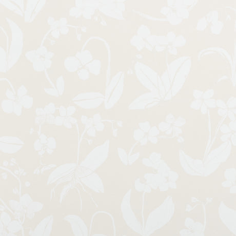 Orchids Have Dreams wallpaper in light neutral by Hera Ford for Schumacher, featuring a large-scale painterly floral silhouette design.