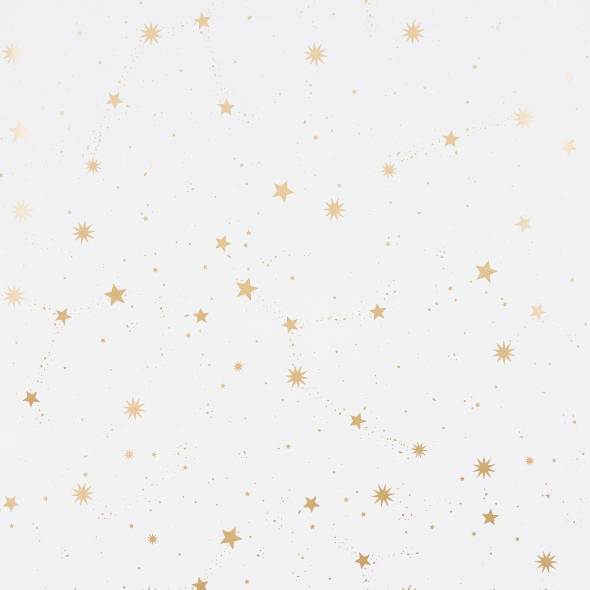 Scattered Stars wallpaper in ivory by Schumacher, featuring a constellation of metallic gold stars on a matte ivory background.