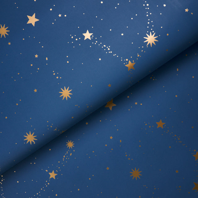Scattered Stars Night by Marie-Chantal Celestial Blue and Gold Wallpaper – Schumacher 5014141