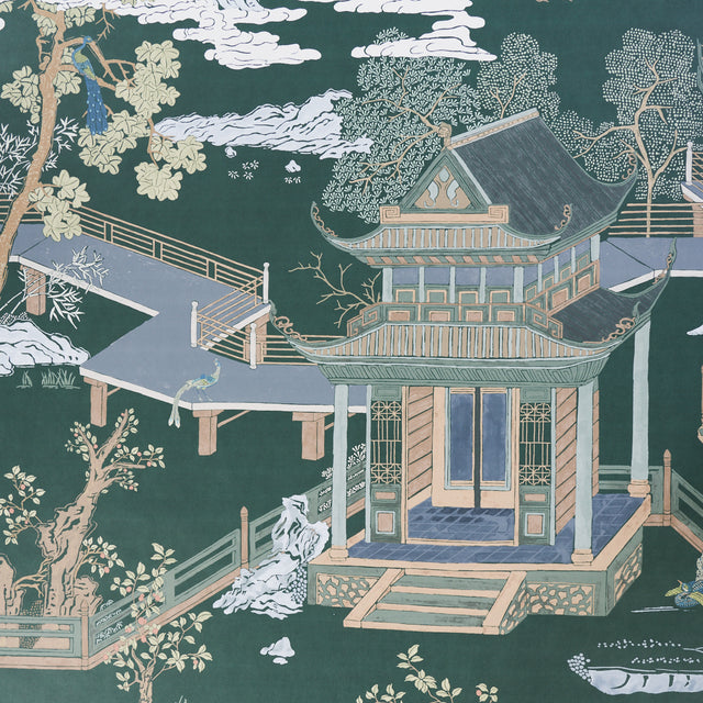 Coromandel Panel Set Midnight Green Scenic Wallpaper by Schumacher – Miles Redd 5014162