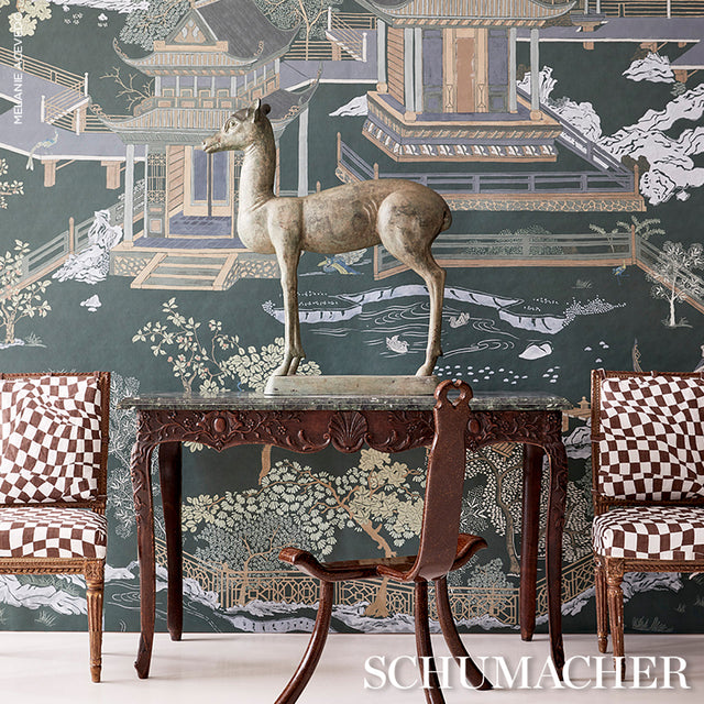 Coromandel Panel Set Midnight Green Scenic Wallpaper by Schumacher – Miles Redd 5014162