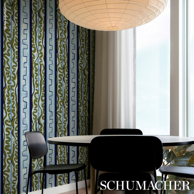 Night at the Opera Deep Blue & Olive by Schumacher Backdrop Collection Wallpaper – Schumacher 5014180