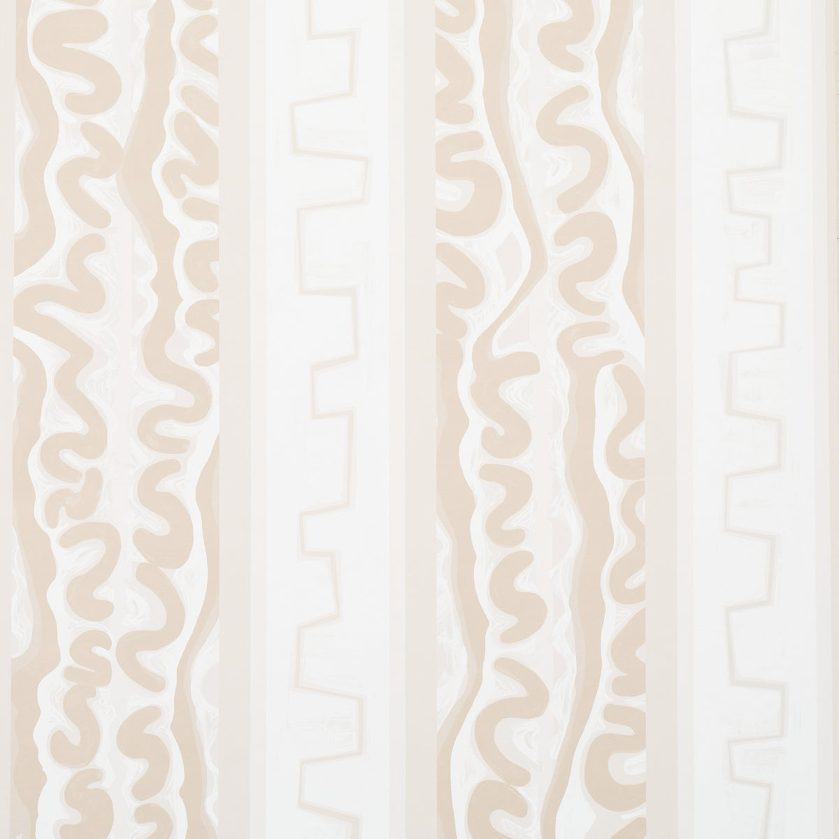 Night at the Opera wallpaper in Linen by Schumacher, featuring a large-scale abstract stripe pattern in neutral tones.