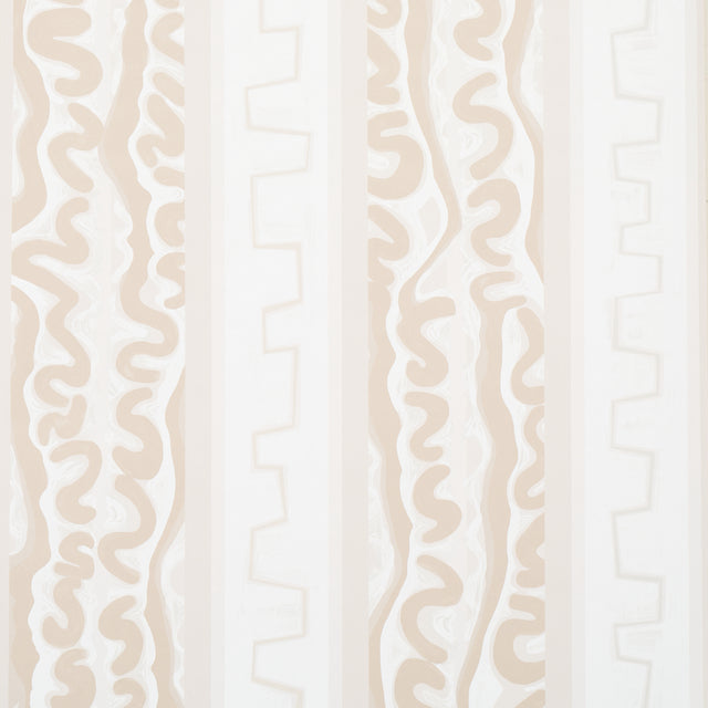Night at the Opera wallpaper in Linen by Schumacher, featuring a large-scale abstract stripe pattern in neutral tones.